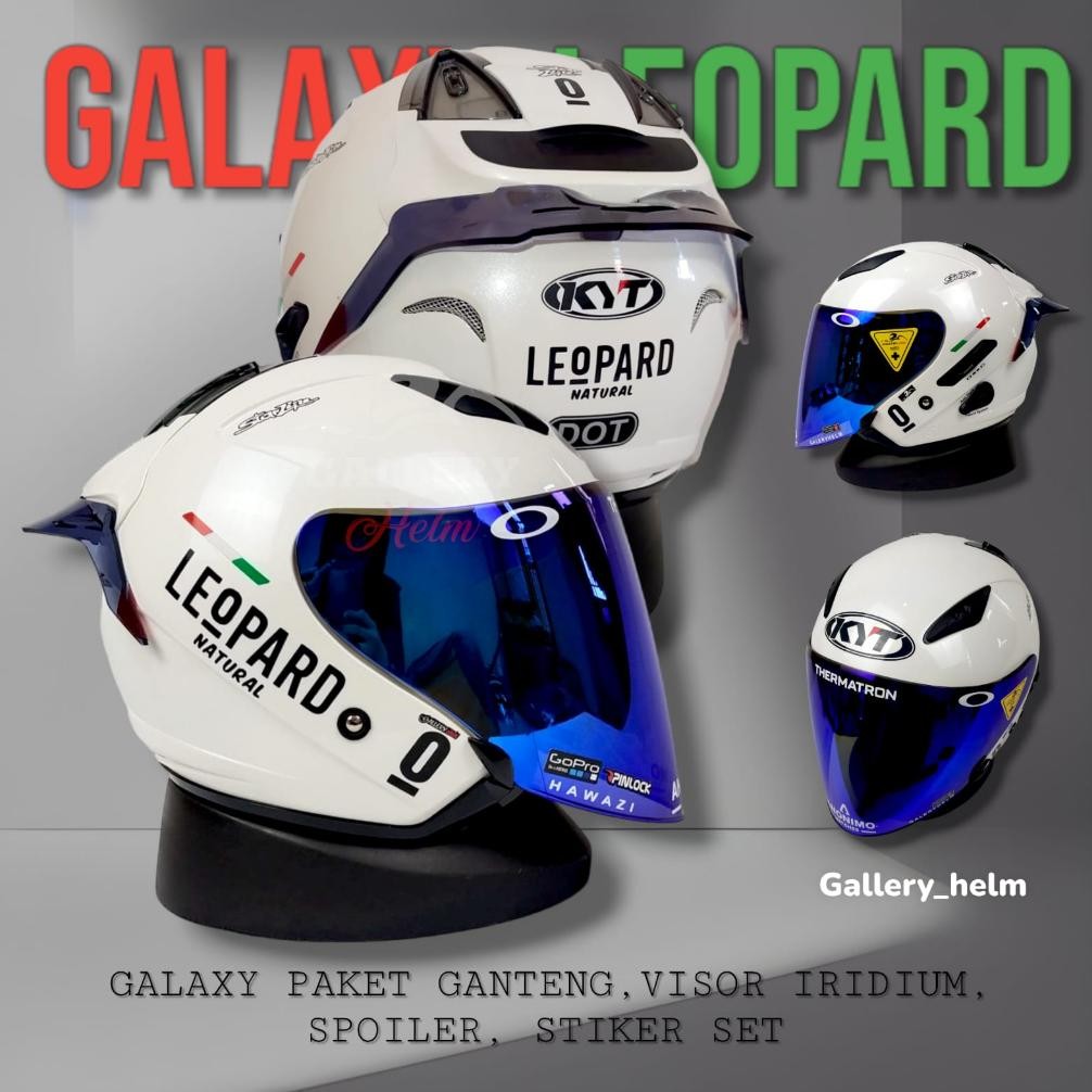 Kyt Galaxy Flat R Pearl White Paket Ganteng Leopard | Helm Kyt Half Face
