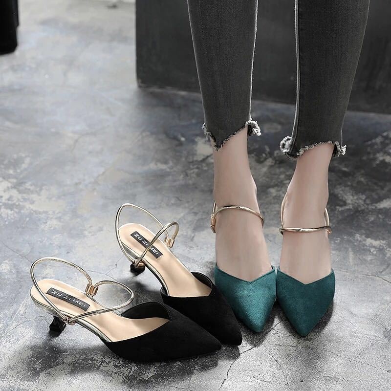 Baotou Women's Korean Style Thin Heel Sandals One Shoe Two Ways High Heels