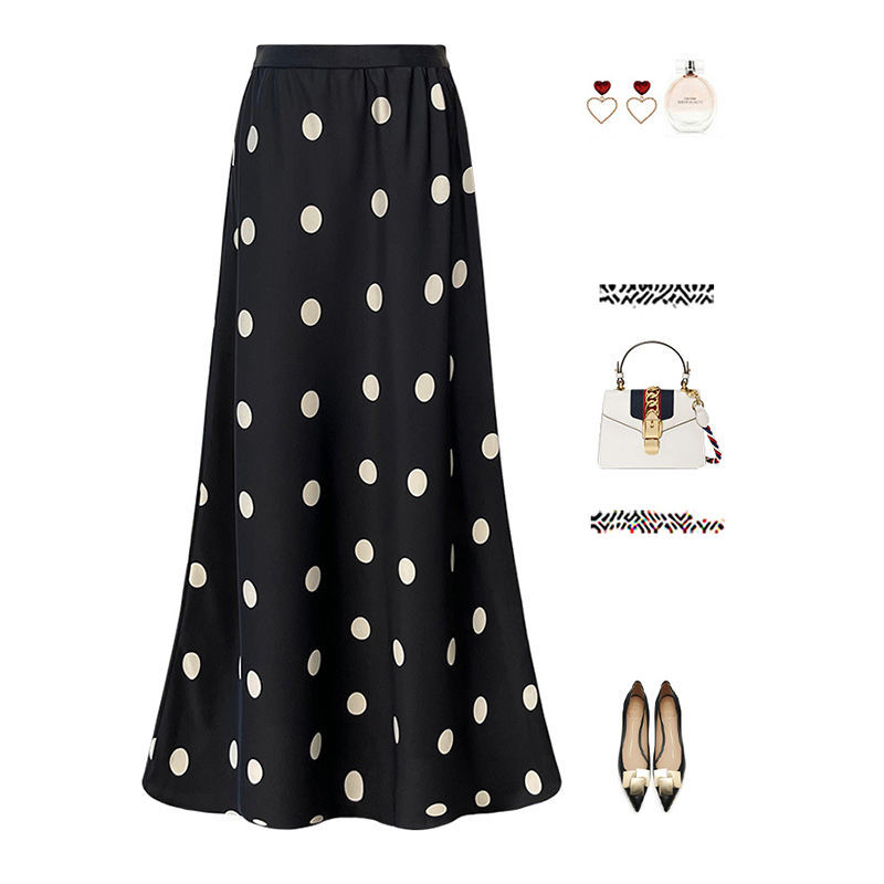 Rok setengah panjang wanita motif polkadot dan garis