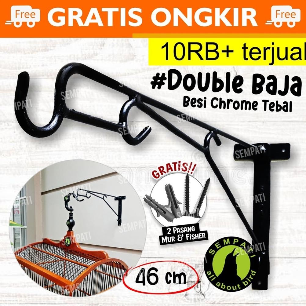 SEMPATI GANTUNGAN BESI SANGKAR BURUNG TEMPEL DOUBLE  45 CM GANTUNGAN CANTOLAN KANDANG MURAI POT BUNG