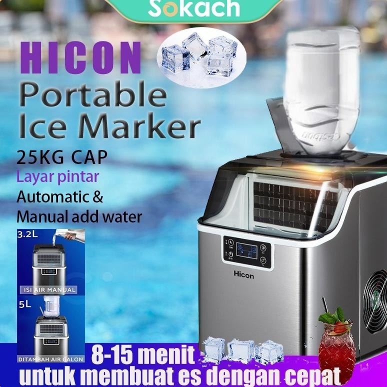 30kg / 24 jam Hicon ORI Brand Mesin Pembuat Es Batu Mesin Es Batu Ice 30KG Hicon Ice Maker Alat Pemb