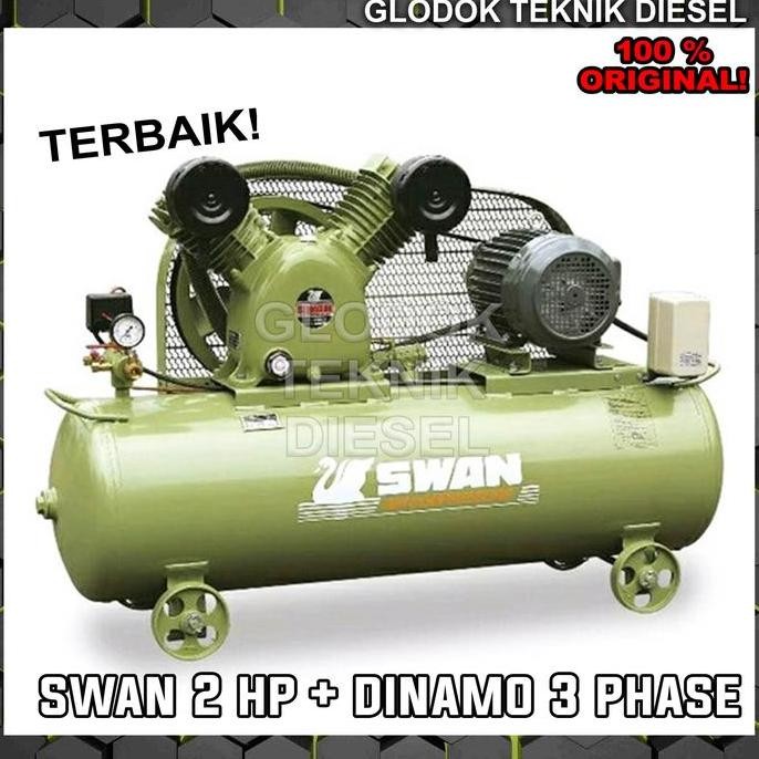 Swan Kompresor 2 HP + Dinamo Motor 3 Phase Elektromotor 202 Terbaik | Kompresor Angin Swan 2 HP + Di