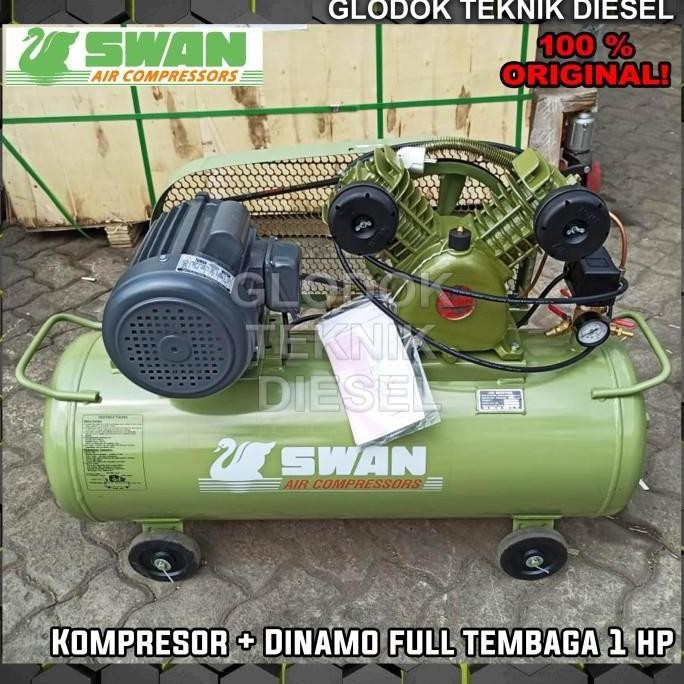 Kompresor Angin Swan 1HP + Dinamo Tembaga 1PK | Air Compressor Terbaik