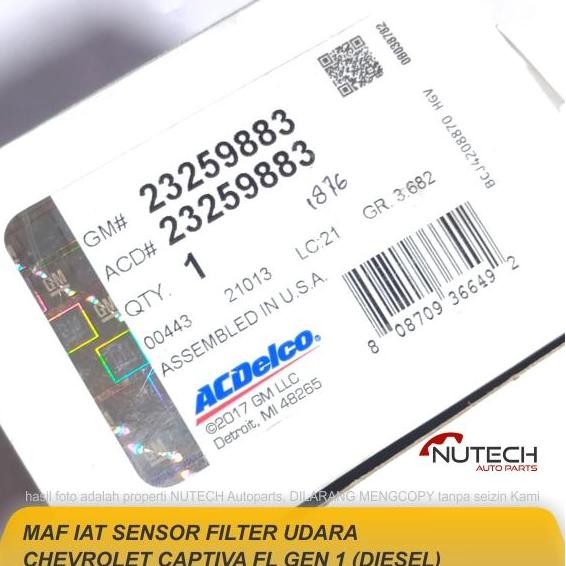 MAF IAT Sensor Air Flow Filter Udara Chevrolet Captiva Diesel FL 1 GM