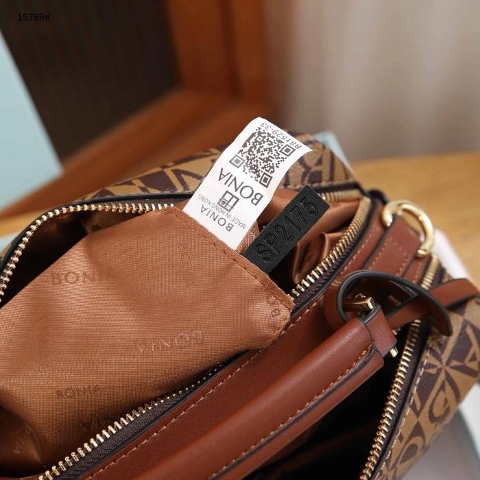 Bonia Tas Handbag Wanita 19769 Motif Satchel Shoulder Semi Platinum