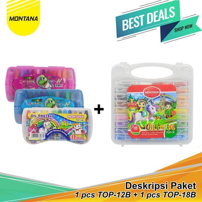 

EMS MONTANA Bundling 1 Set Crayon 12 Warna Top-12 + 1Set Crayon 18 Warna Top-18 Oil Pastels Krayon