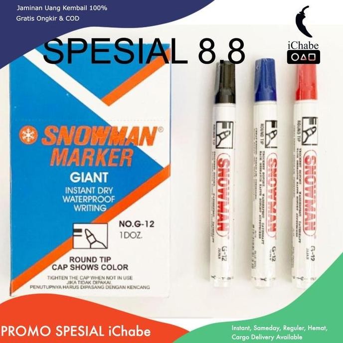 

[Bisa Cod] Aa Spidol Permanen Marking Snowman G-12 (1 Lusin) / Tidak Bisa Dihapus Isi 12 Red Stationery New Stok