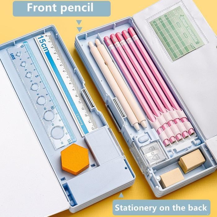 

EMS New Kotak Tempat Pensil Lucu Pola Kartun Lapisan Ganda dengan Rautan