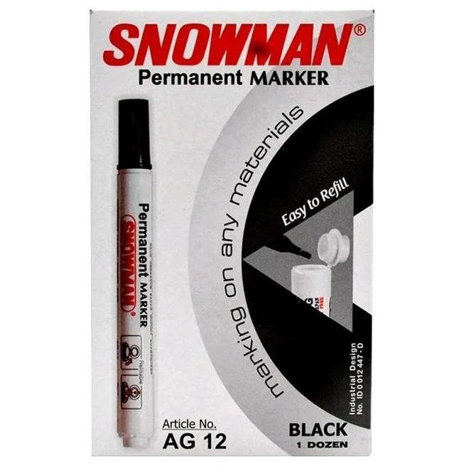 

1 Pack Spidol Permanen Snowman Isi 12 Pcs Hitam New Stok