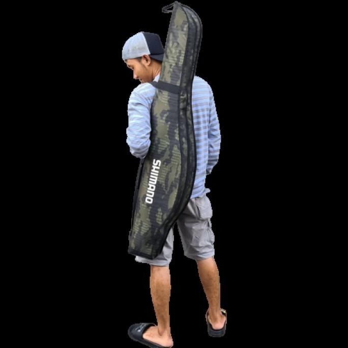 Premium Tas Pancing Selempang Shimano Jumbo - Tas Joran 120Cm - Ransel, Abu Loreng