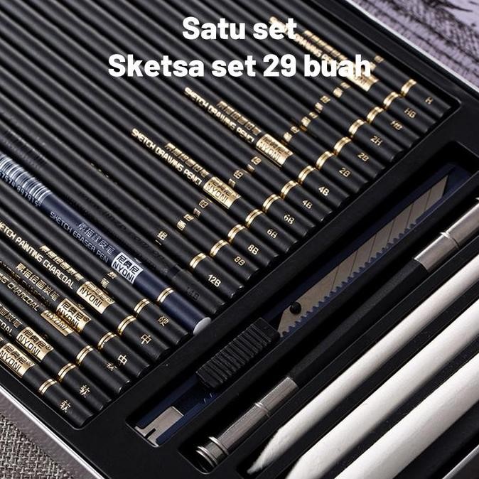 

Nyoni Drawing Pencil Gambar Set 29Pcs Metal Tin Box Pensil Gambar Lukis Sketsa Lengkap Paket New Stok