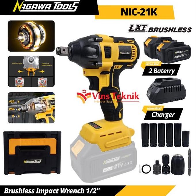 impact wrench brushless 21V Nagawa mesin impact pembuka baut