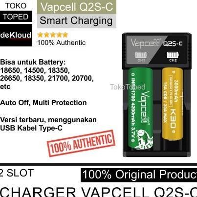 Vapcell Q2S-C Charger Baterai 18650 21700 Original | Casan Vape Battery