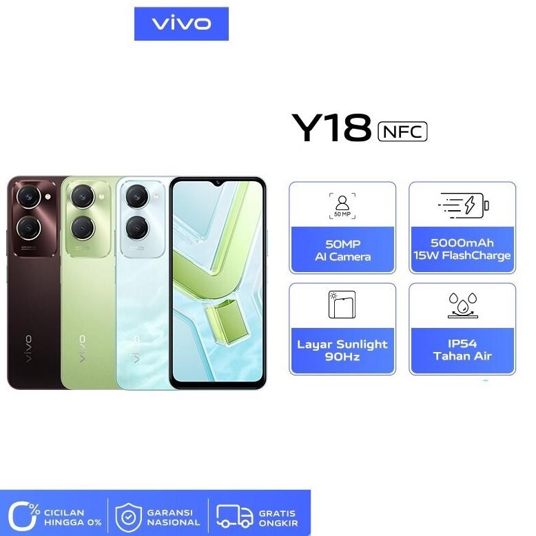 vivo Y18 NFC [4GB/64GB-4GB/128GB -6GB/128GB] Extended RAM 8GB - Helio G85 - 50MP Dual Camera - 6.56 