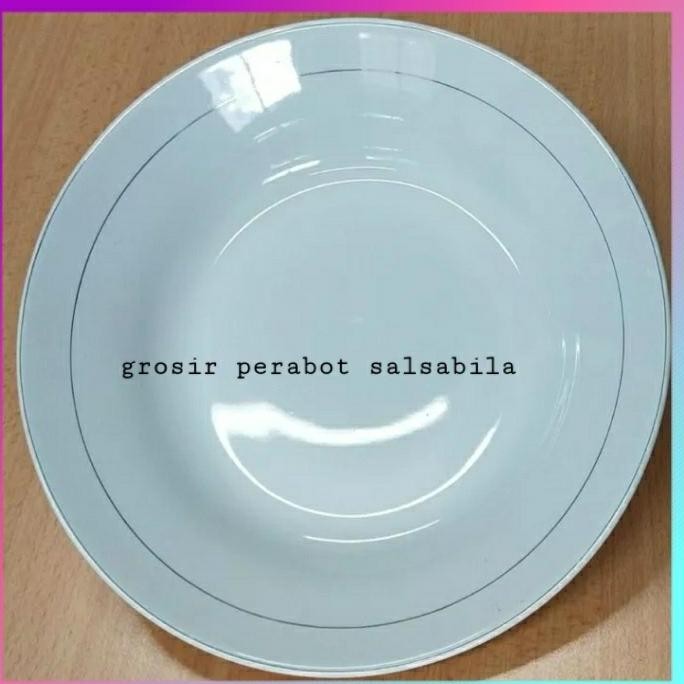 TERBARU - Piring makan kaca keramik beling putih lis emas ukuran 9 inch