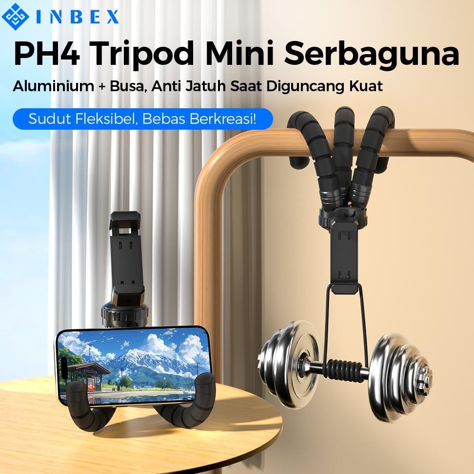 INBEX PH4  Mini Soft Tripod Gurita Holder Hp tongsis Light Anti Goyang & Anti Slip  Cocok Live Naik 