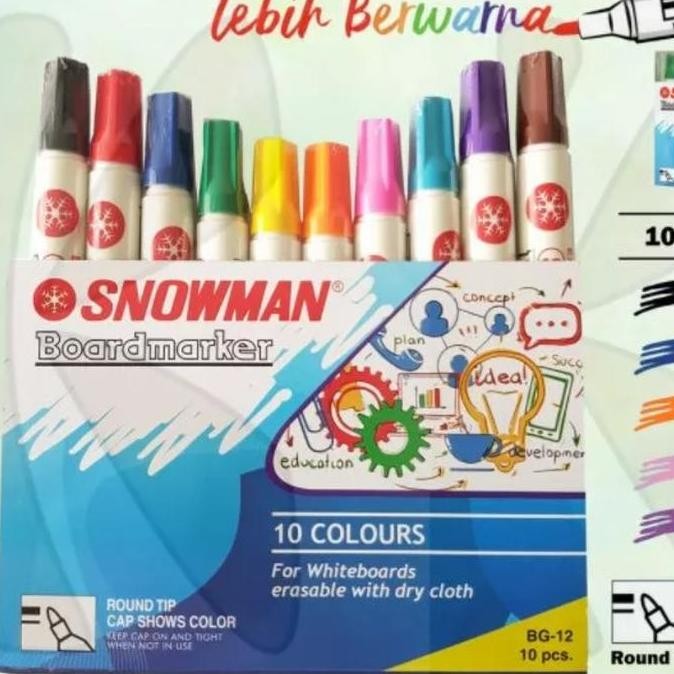 

Spidol Snowman Boardmarker Whiteboard Set 10 Warna New Stok