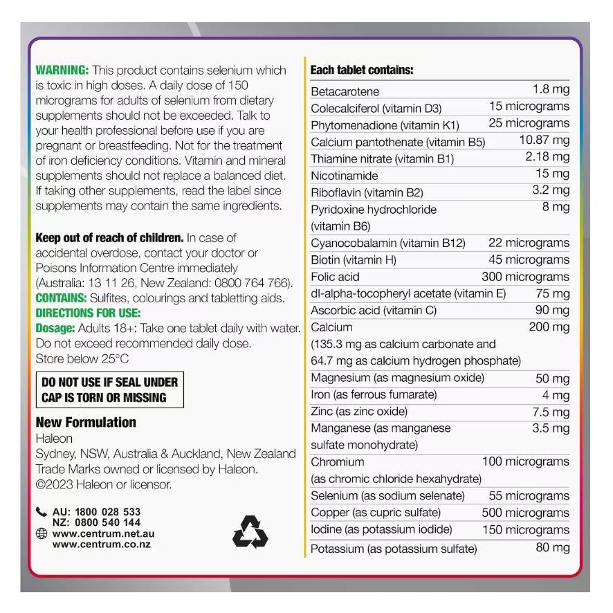 Centrum Advance 50  Australia  Suplemen untuk Energi, Imun  Tulang Kuat Lansia