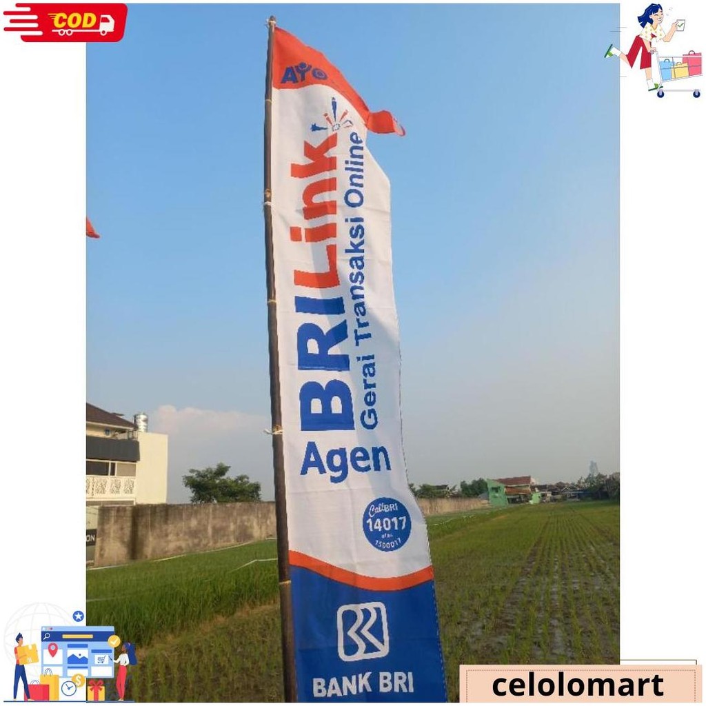 Umbul-Umbul Agen Brilink Ukuran 60 Cm X 300Cm, Kain Siap Kirim