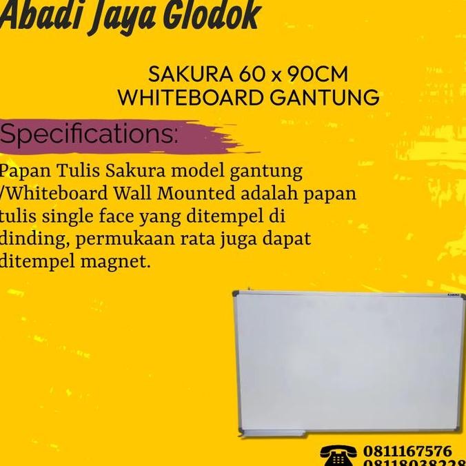

Sakura 60 X 90Cm Whiteboard Gantung New Stok