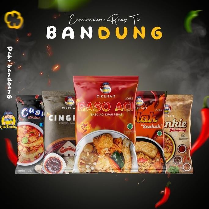 

CikEmam - Paket Bandoeng ( Cuankie Burahay, Cuankie Bandoeng, Baso Aci, Seblak, Cingrea ) Bawang Chili Food Mie Ayam Pedas Instan Kari Makanan Soto Kuah Goreng Noodles Bakso