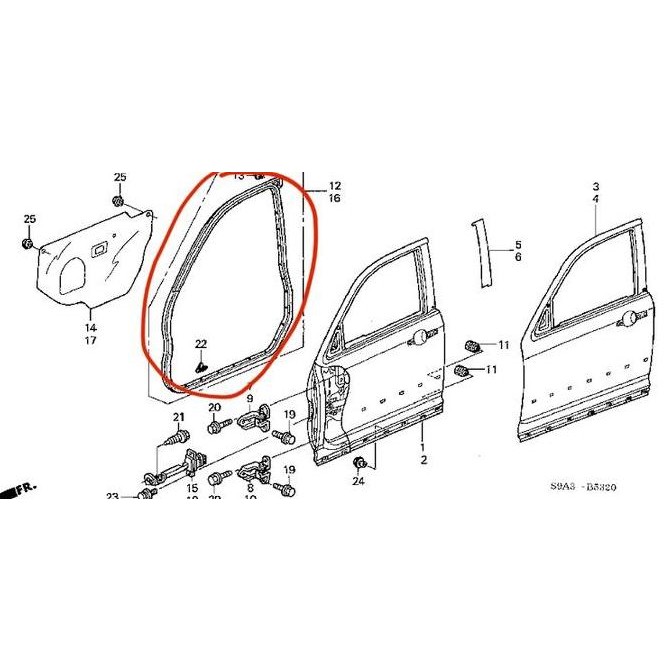 Karet Balon Weatherstrip Pintu Honda Crv Gen 2 2002-2006