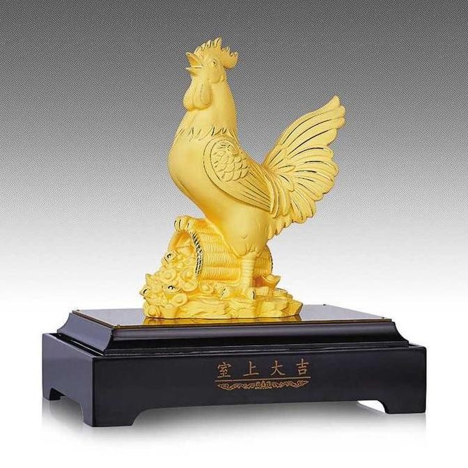 PAJANGAN PATUNG AYAM KOIN EMAS PATUNG SHIO AYAM EMAS 24K SIZE M