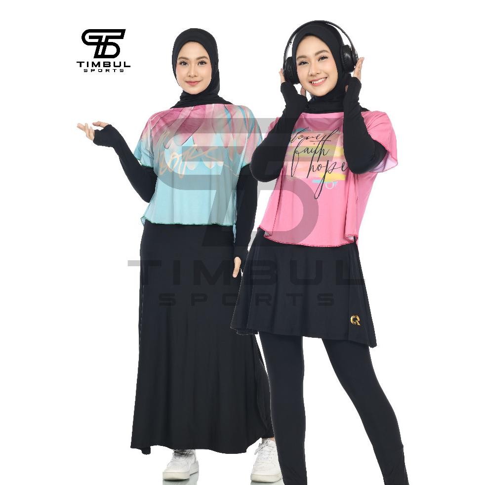 Stelan Baju Olahraga Wanita Muslimah Senam Renang Lari Bersepeda Legging Rok Hijab Rompi