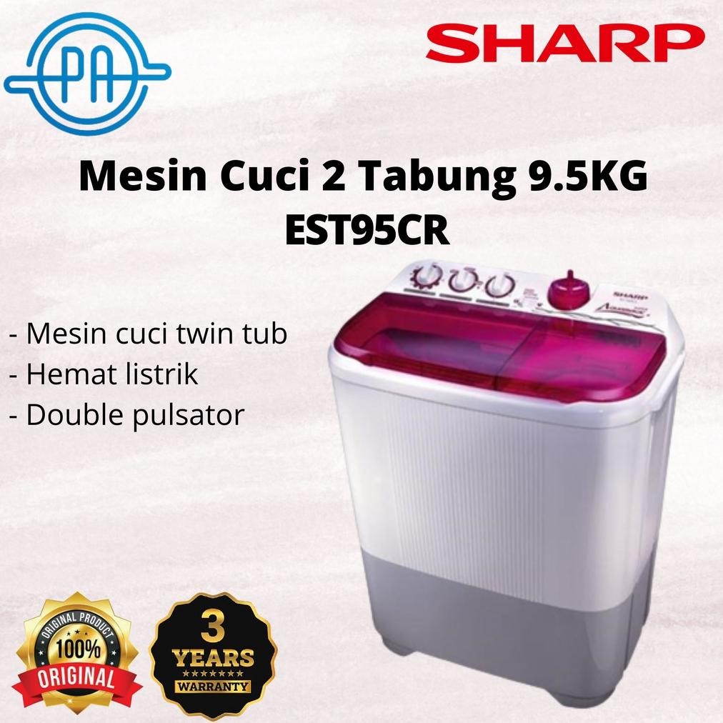 SHARP mesin cuci 2 tabung 9,5 kg EST-95CR EST95CR MESIN CUCI SHARP DiM