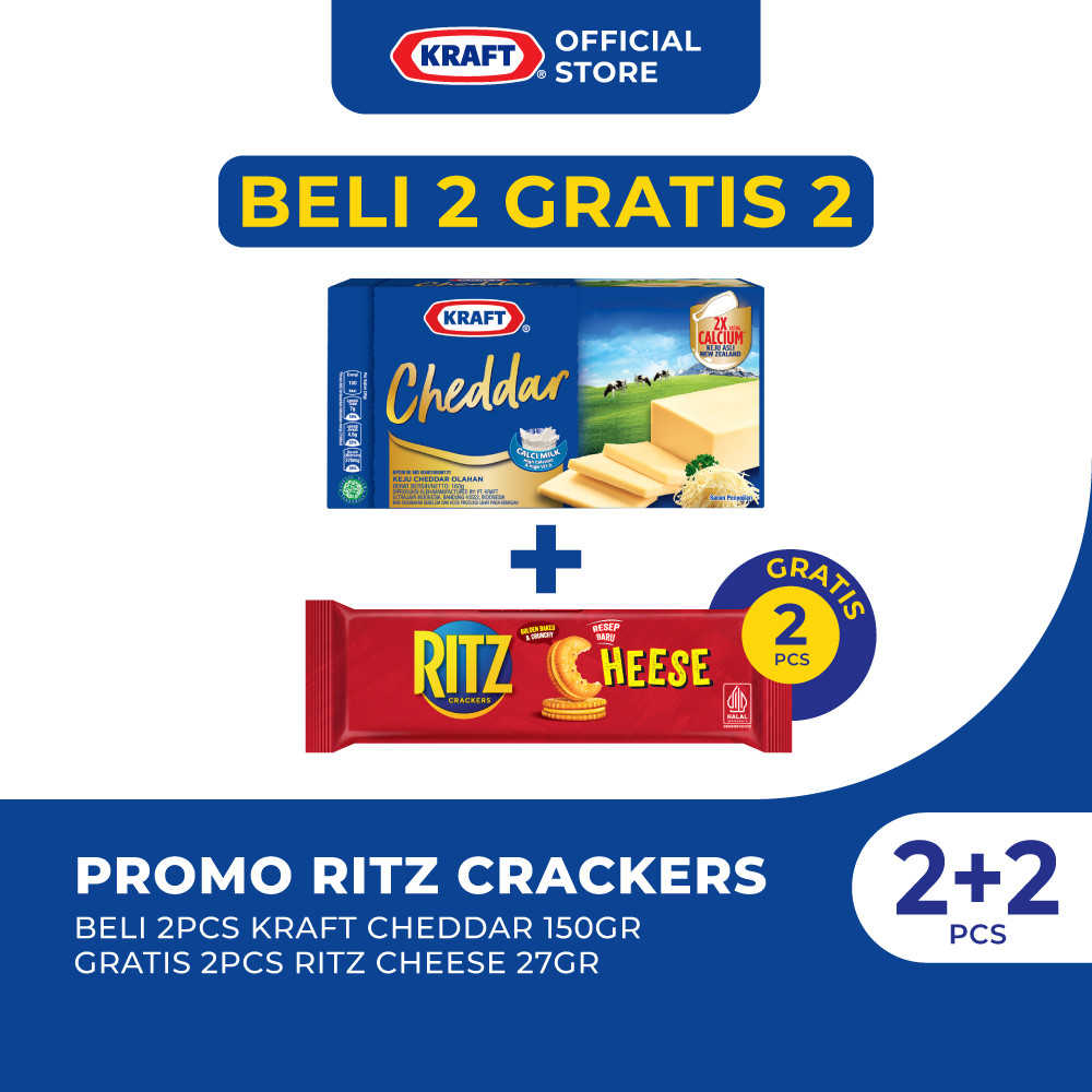 

[SPECIAL 7.7] BELI 2pcs Keju Kraft Cheddar 150gr + GRATIS 2pcs Ritz Cheese 27g - Cheese Berkualitas Crackers Keju Camilan Anak & Keluarga Promo