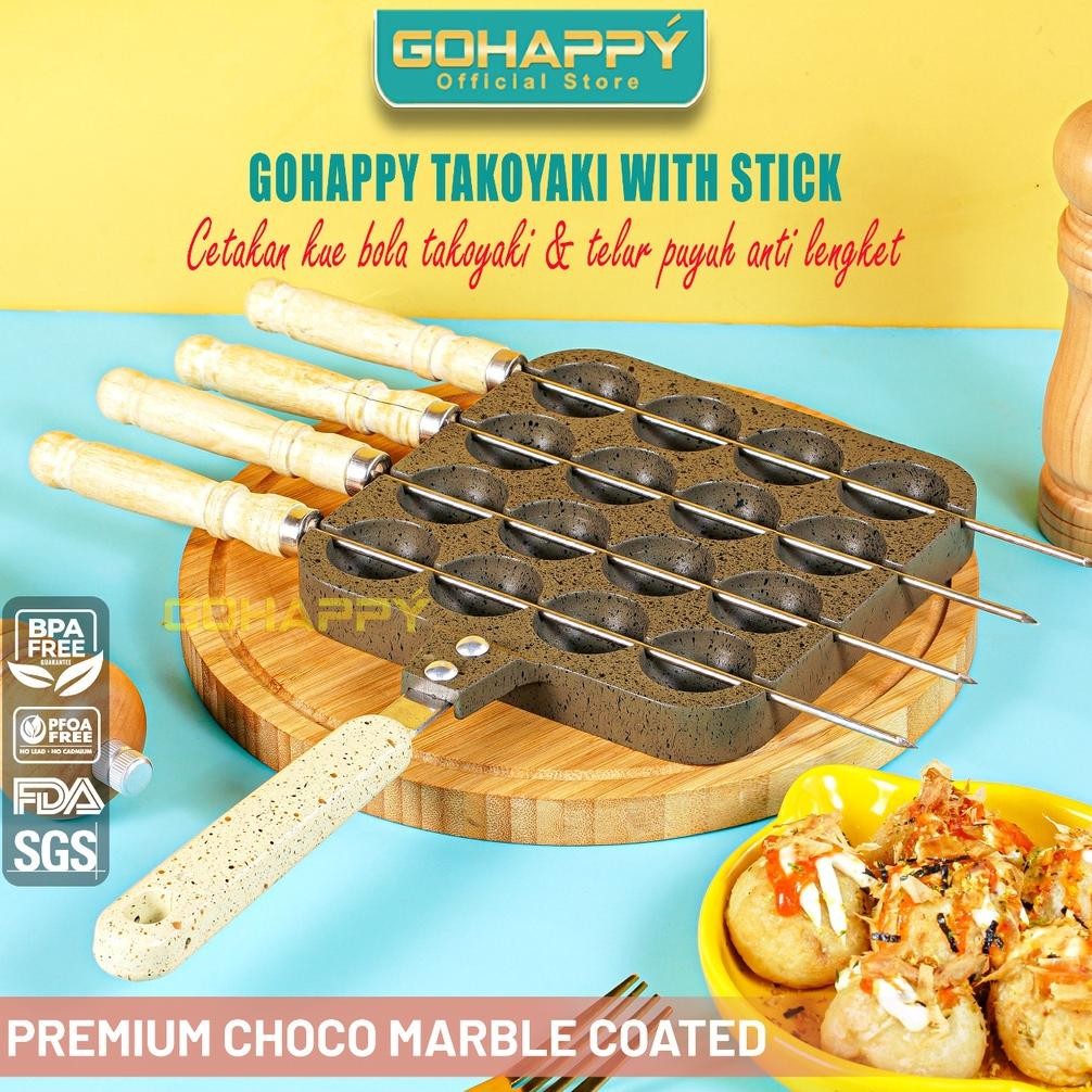 TAKOYAKI PAN Cetakan kue cubit-egg ball korean-pofertjes panci marble Gohappy wajan telur anti lengk