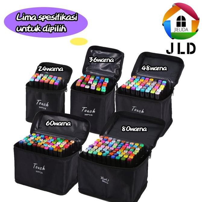 

JieLiDa Spidol Warna Stabilo Touch 24/36/48/60/80 Warna Dual Side Fine Art Brush Pen Sketsa Animation Markers Twin Market Set Spidol