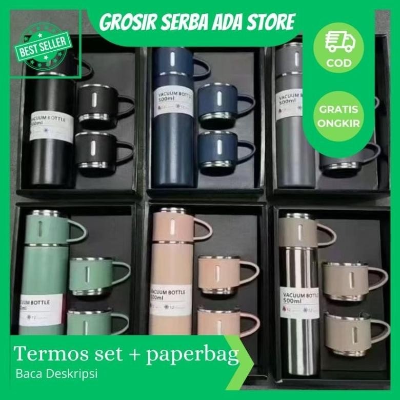 Berkualitas termos set / isi 1 termos 2 cangkir stainless dan box / hampers souvenir / hampers / ter