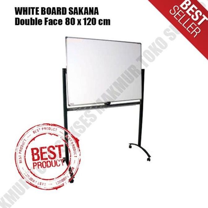 

Whiteboard Sakana 80 X 120 Cm White Borad Double Face Kaki Roda New Stok