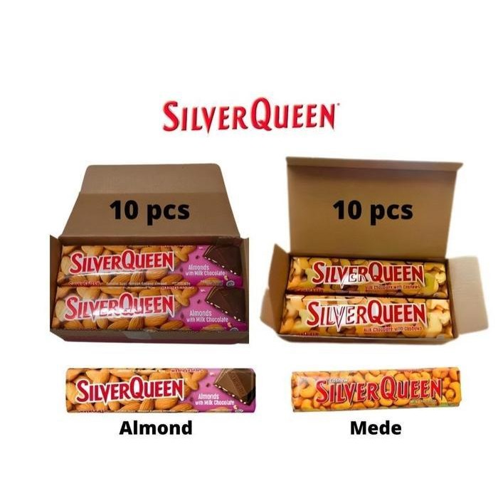 

LM Silverqueen 55 / 58 gram isi 10 pcs All variant MEDE/ ALMOND/ DARK/ WHITE/ BERRY