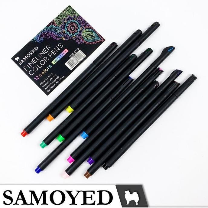 

Pulpen / Pena / Spidol Gambar Warna / Drawing / Fineliner Color Pen Set 12 Warna / Colors Samoyed FCPS-D7-12
