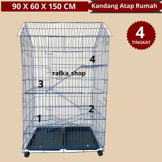 Kandang Kucing Jumbo 4 Tingkat + Roda Extra Jumbo +  Bonus Tempat Makan Kucing