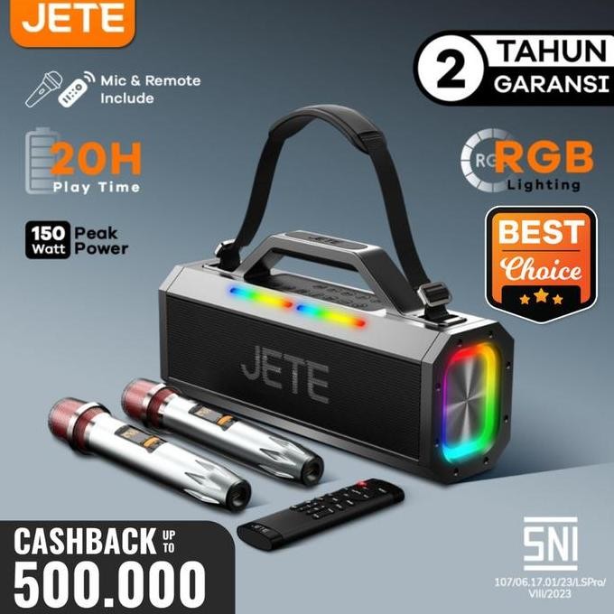 BARU JETE SB1 SPEAKER KARAOKE BLUETOOTH + 2 MIC WIRELESS - SUPER BASS PORTABLE