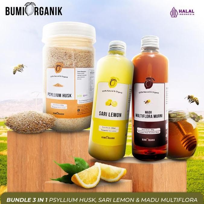 

TERMURAH PAKET HEMAT PSYLLIUM HUSK + MADU + SARI LEMON DETOX BUMI ORGANIK