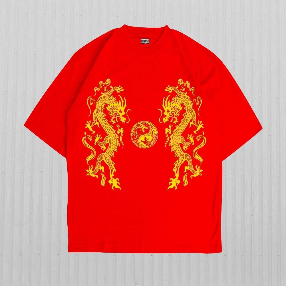 Terbaru Blackroyce Kaos Cheongsam Pria 2 Naga Emas 2024 Pakaian Tradisional China Edisi Imlek Gong X