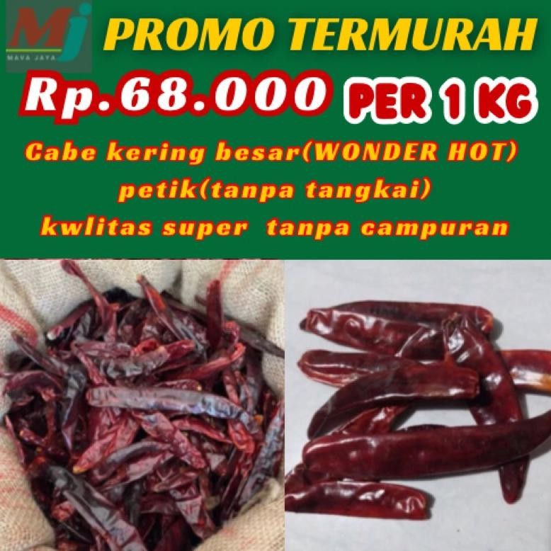 

Canggih Cabe Besar(Wonder Hot)Kering/1Kg/Petik(Tanpa Tangkai /Cabai Merah Besar Kwalitas Super