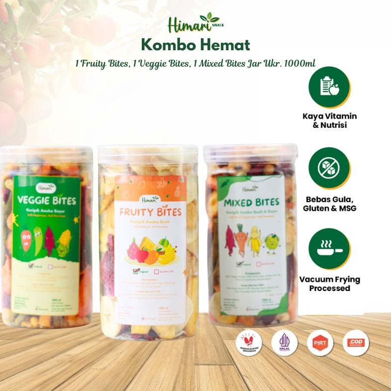 

Himari Kombo Hemat Keripik Buah Sayur Mix Isi 3 Jar Cemilan Sehat Halal