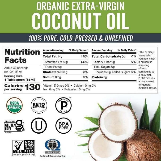 

Viva Naturals Organic Coconut Oil - Unrefined, Cold-Pressed Extra Virgin Coconut Oil, USDA Organic and Non-GMO Cooking Oil, Great as Hair Oil and Skin Oil, 16 fl oz