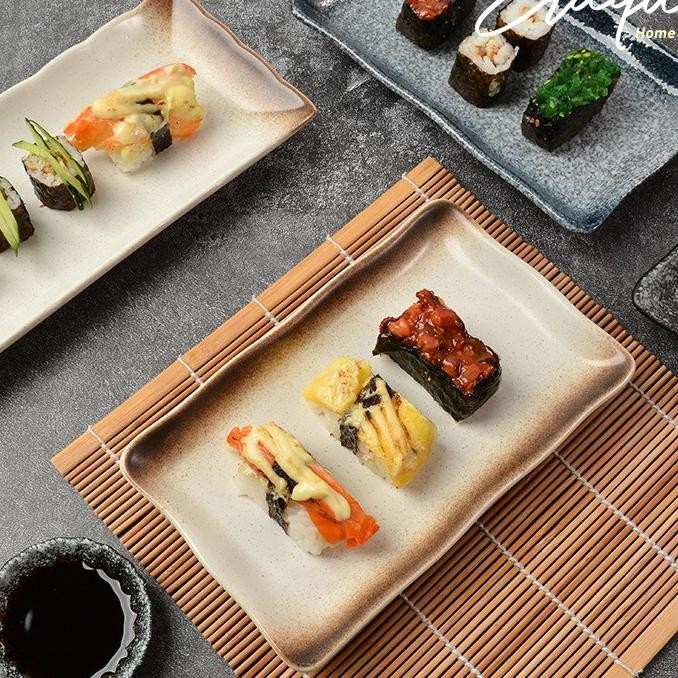 M Japanese Sushi Plate Piring Saji Makan Sushi Dimsum Keramik Panjang Petak Rustic Jepang Sushi Long