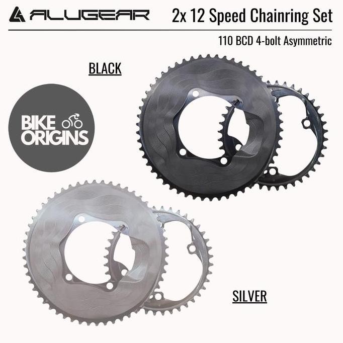Chainring Set Alugear 2x 12 Speed for Shimano (110 BCD 4-bolt Asymmetric)