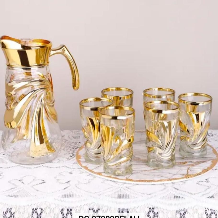 Teko Set Mewah 7 Pcs Teko Sultan Teko Gelas Kaca Hampers