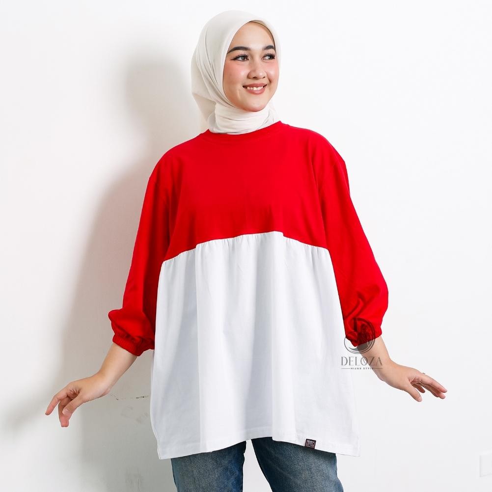 gfd-6 LI34 Kaos Merah Putih Spesial Kemerdekaan Atasan Striped Mix Color Wanita Terbaru Indonesia by