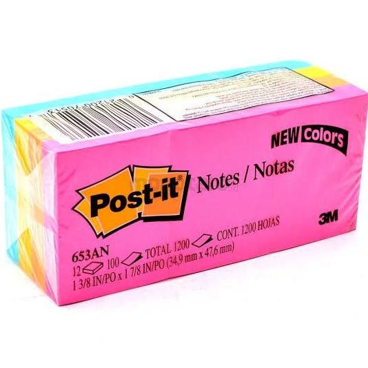 

TERBARU POST-IT NOTES 3M 653 WARNA 12 PAD STICKY NOTE MEMO TEMPEL MINI