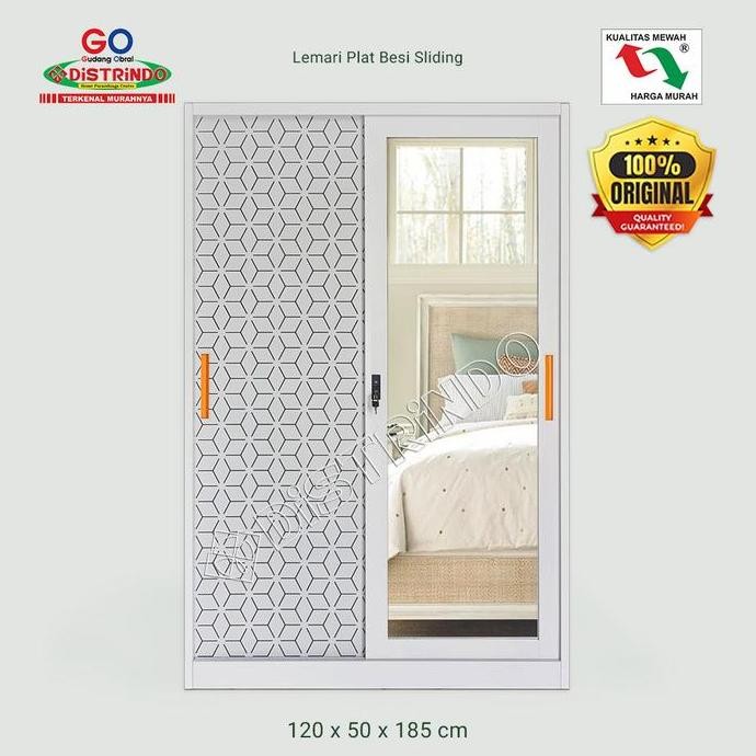 Distrindo - Lemari Pakaian Besi Pintu Geser Cermin Panjang + Brankas