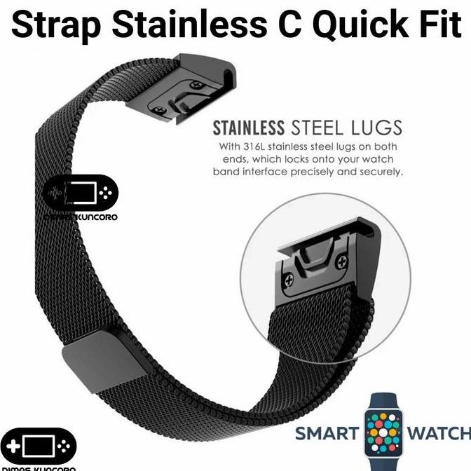 Ori - Strap Stainless Steel Garmin Fenix 5X 6X 7X Plus Pro - Quick Fit Tali Jam C Model